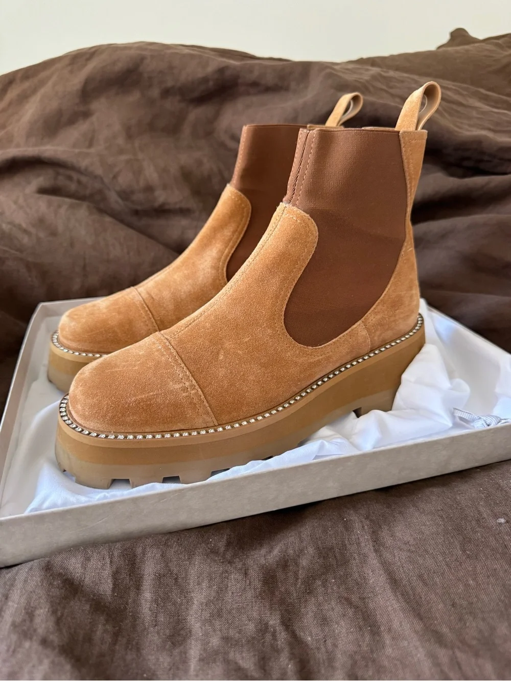 Jimmy Choo Clayton Crystal Trim Suede Chelsea Boot